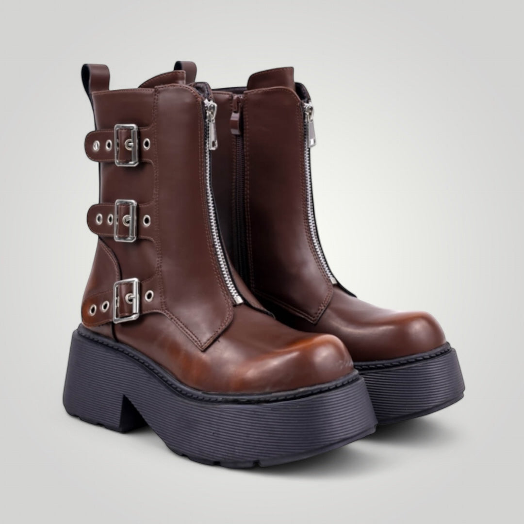 Botines plataforma - Sicilia Biker Brown