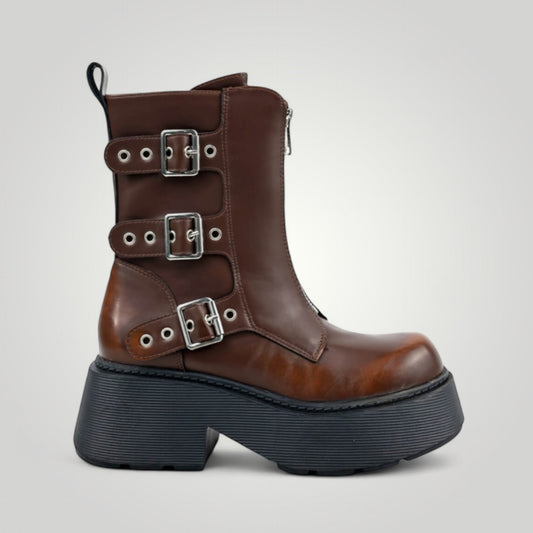 Bottines à plateforme - Sicilia Biker Marron