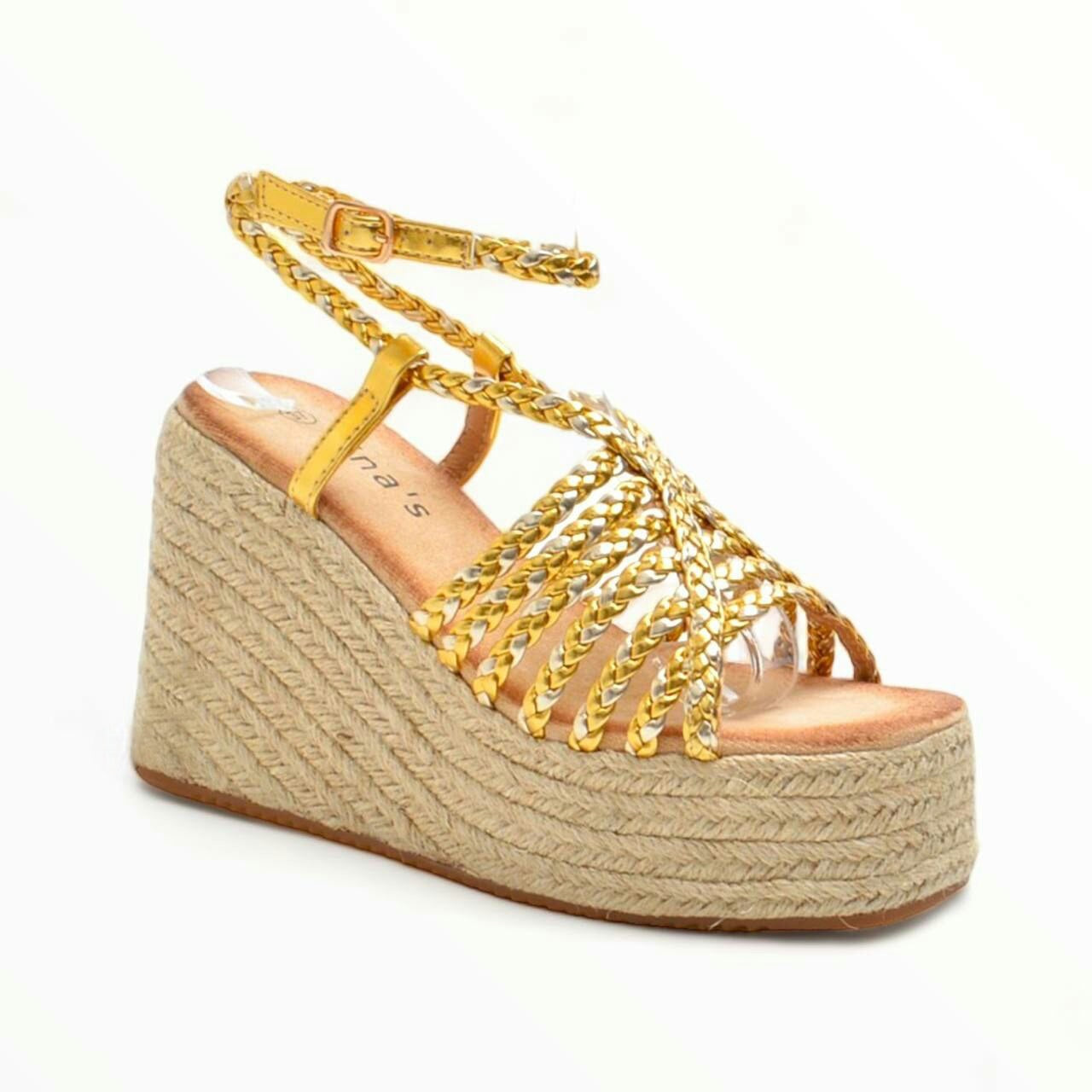 Sandalias Cuña Trenzada - Troya Oro