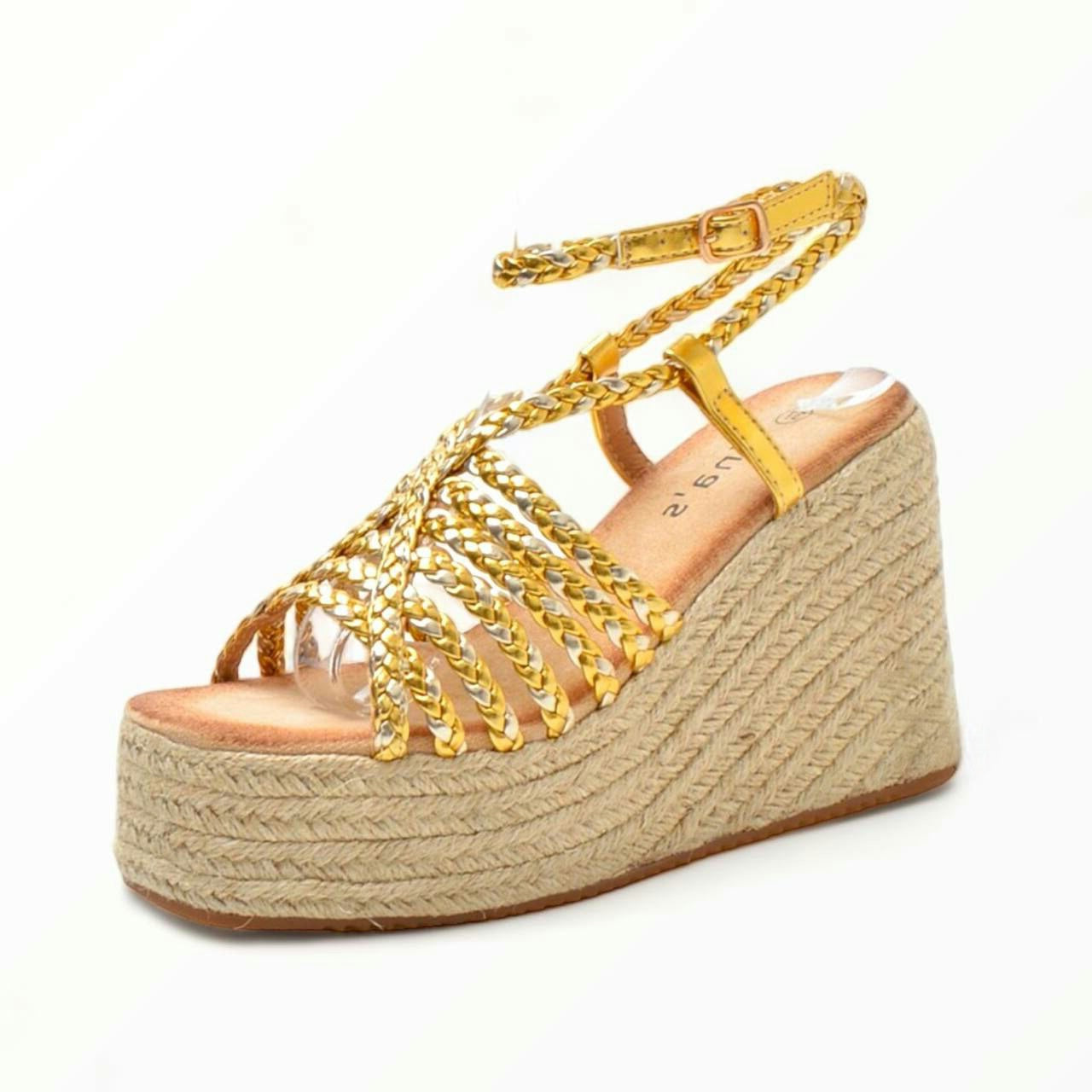 Sandalias Cuña Trenzada - Troya Oro